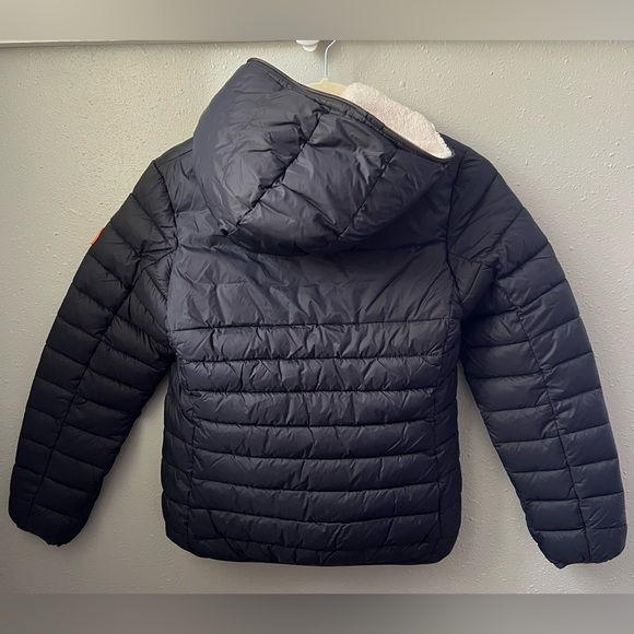 New Save The Duck Boys’ Puffer Jacket With Teddy Lining Finnegan In Blue Black - Picture 3 of 10